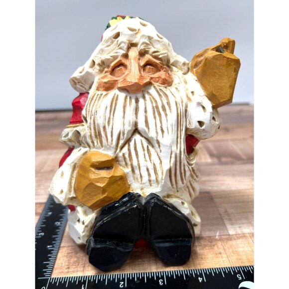Hand-Carved Wooden Santa Claus Figurine Festive Red & White - Picture 3 of 4